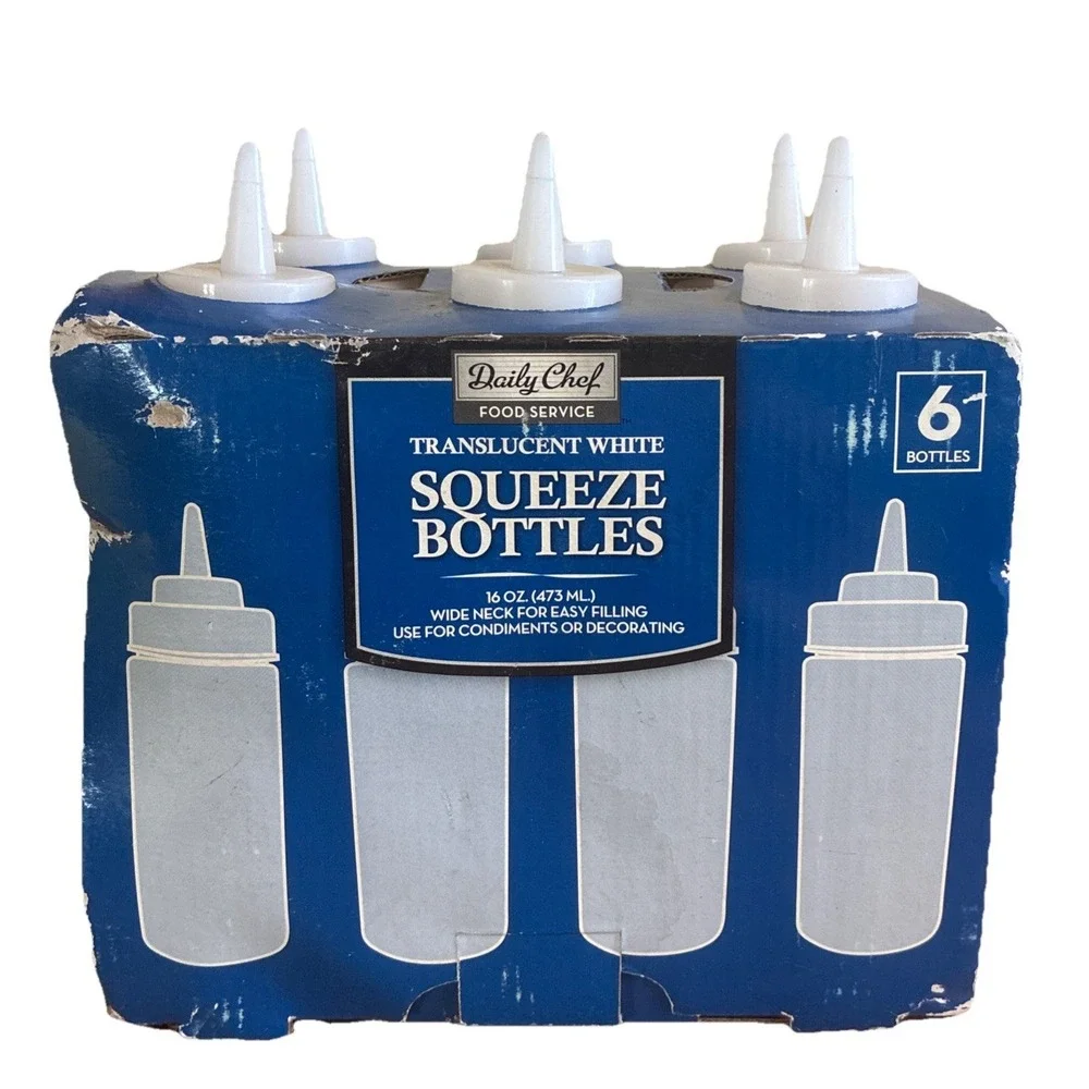 Daily Chef Squeeze Bottles 16 oz Translucent White Condiments Decorating (6) NEW